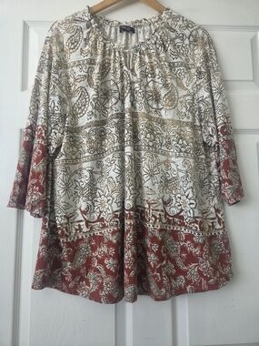 Style&Co Boho Floral Print Peasant Top - Red & Cream